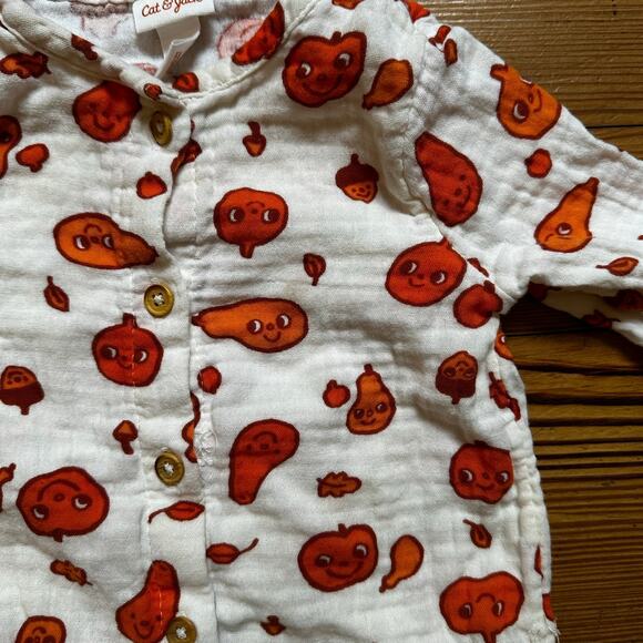 Cat & Jack white orange gourd pumpkin long sleeve pant one piece SIZE 6-9M - Picture 2 of 4